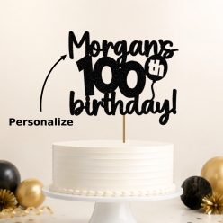 100th Birthday Personalized Glittering Black Cake Pick